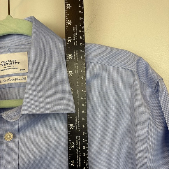 Charles Tyrwhitt Dress Shirt Mens 16.5 34 Blue Non Iron Extra Slim Fit Cotton - Picture 7 of 9